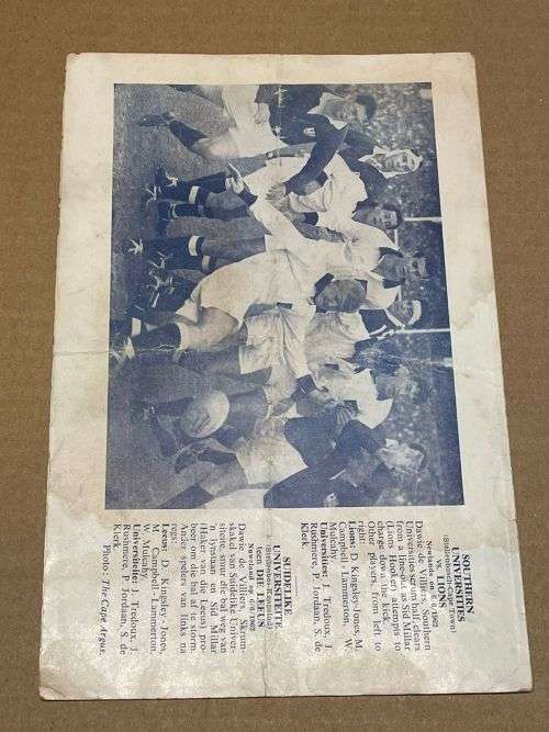 1962 RARE WESTERN PROVINCE vs BRITISH LIONS RUGBY PROGRAMME 14 JULY 1962