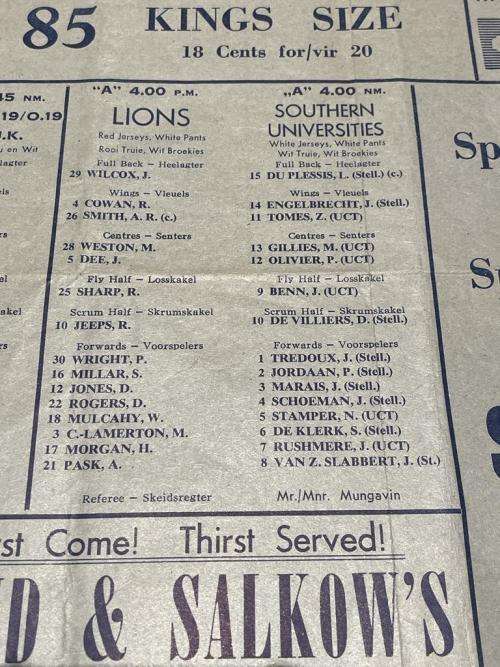1962 RARE SOUTHERN UNIVERSITIES vs BRITISH LIONS RUGBY PROGRAMME 6 JUNE 1962