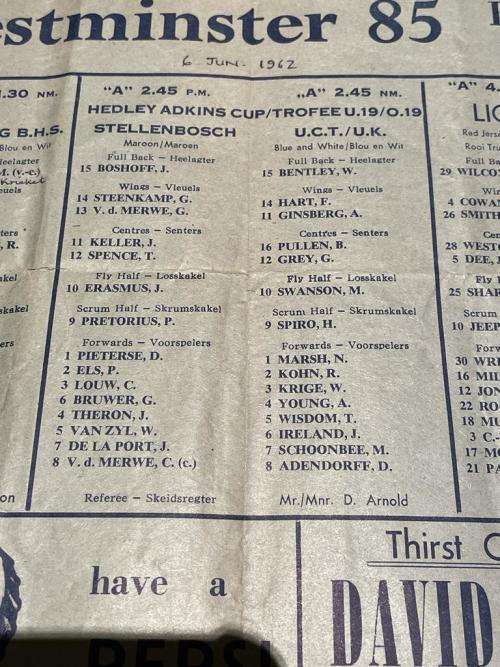 1962 RARE SOUTHERN UNIVERSITIES vs BRITISH LIONS RUGBY PROGRAMME 6 JUNE 1962