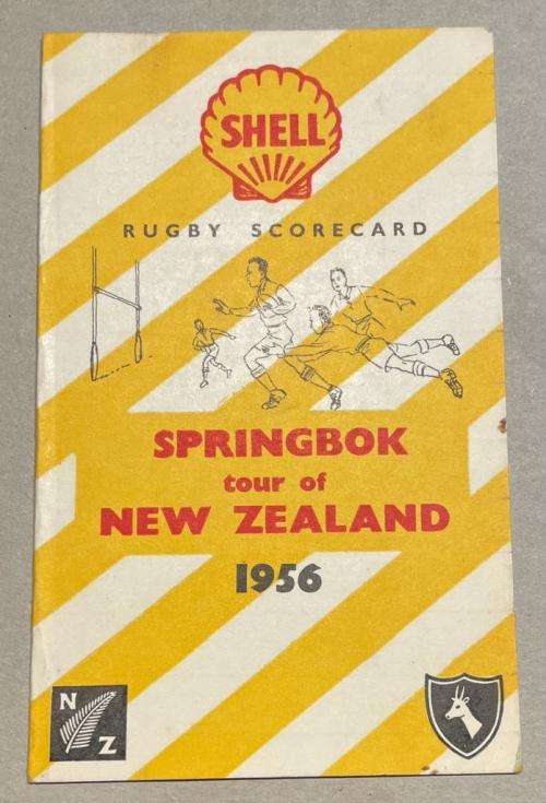 1956 SPRINGBOK TOUR OF NEW ZEALAND - SHELL RUGBY SCORECARD / ITINERARY