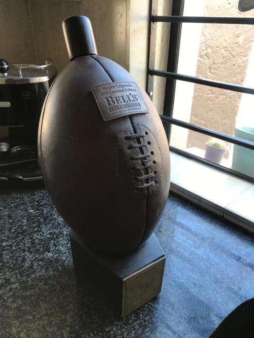 RUGBY MEMORABILIA ITEM - RUGBY BALL LEGENDS BELLS WHISKY DECANTER RAY MORDT LIMITED EDITION OF 300