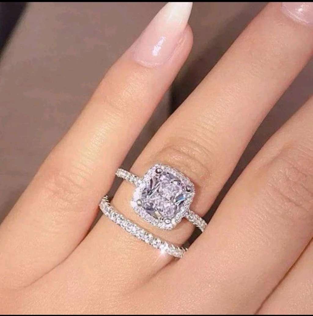 2pcs/set Glamorous Zinc Alloy Rhinestone Square Decor Wedding Band For Women For Wedding Party