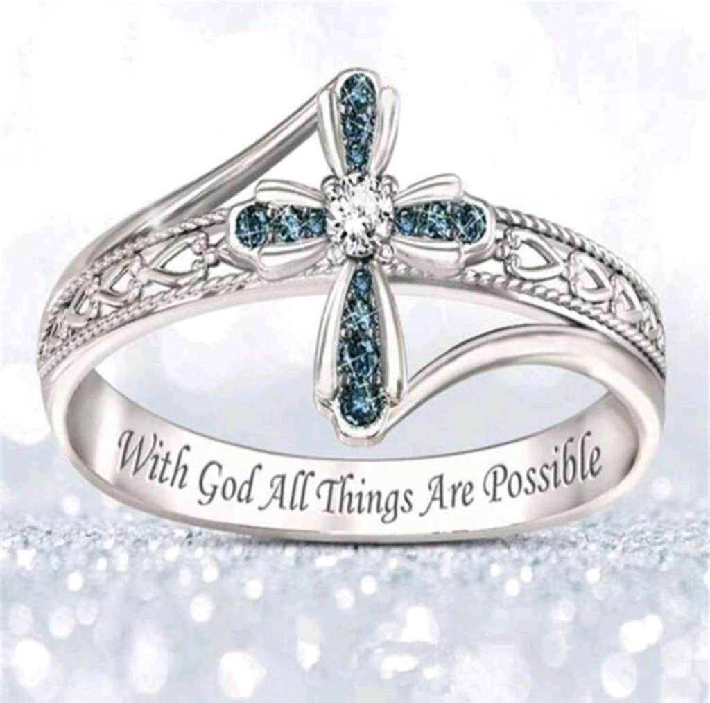 1pc Zinc Alloy Cross & Rhinestone Decor Hollow Out Women`s Ring