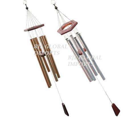 WOOD WINDCHIME WITH SILVER METAL TUBES