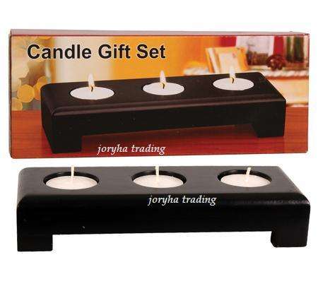 Candle-Holder Wooden W/3 T-Lites