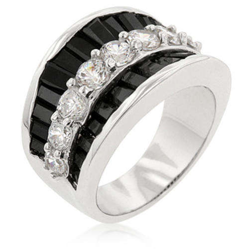 STUNNING JET BLACK CZ BAGUETTES with  CLEAR SIMULATED DIAMONDS
