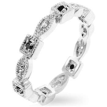 BLACK & CLEAR C ETERNITY RING IN SILVERTONE - SIZE 5