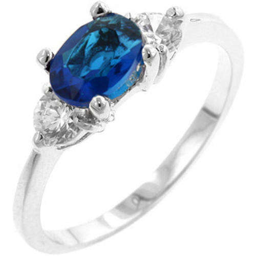 Blue Sapphire CZ Prong Set Designer Ring- Size 6