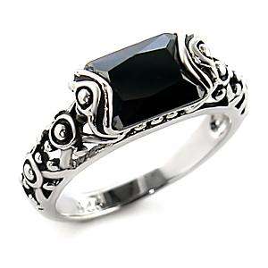 Solitaire Black CZ Ring in Silver Rhodium Bond in Size 8 only