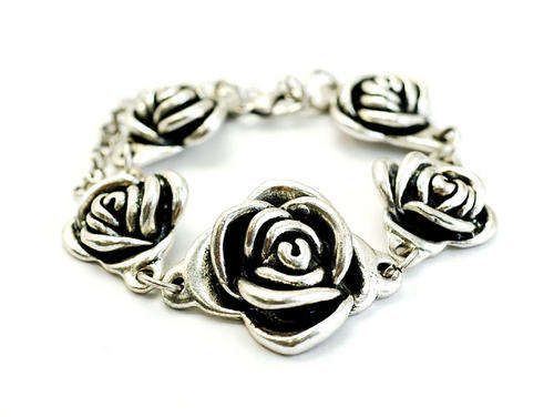 Tibetan Silver Linked Rose Bracelet with Earrings