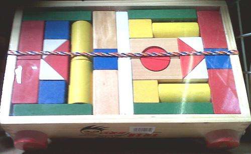Pull Along Wagon with Indestructable Wooden Building Blocks