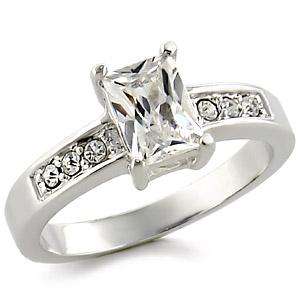 Solitaire Simulated Diamond Rhodium Silver Ring in Size 7