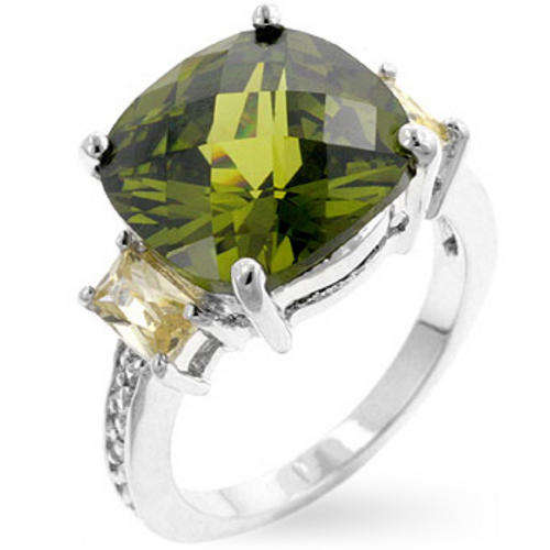 Olivine & Citrine CZ Silver Ring in Size 7