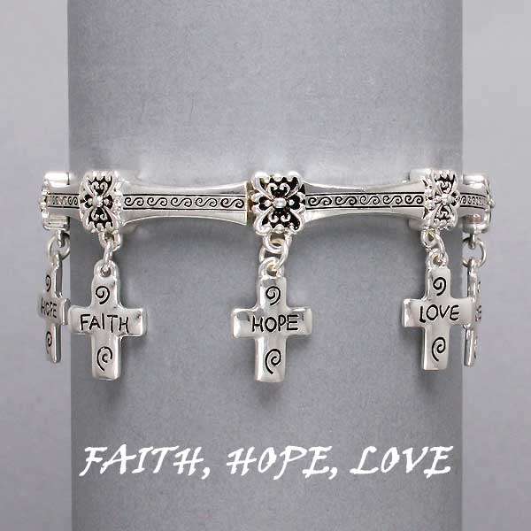 LIMITED EDITION- FAITH, HOPE, LOVE CROSS CHARM STRETCH BRACELET