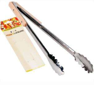 STAINLESS STEE WOODEN HANDLE 40cm BBQ TONGS