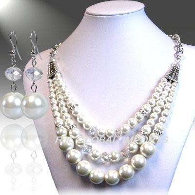 TRIPLE STRAND PEARL NECKLACE SET