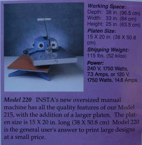 INSTA Heat Transfer Press Model 220