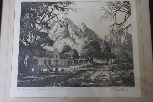 Tinus de Jongh etching  - Vredenberg, Muldersvlei