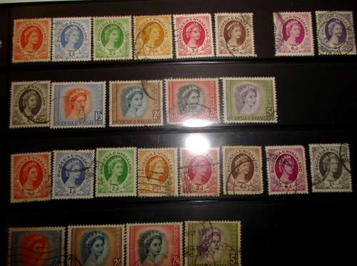 Rhodesia and Nyasaland Federation 1954 definitive. Two  good used short sets to 5/=. Set fillers