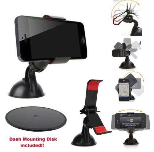 360° Universal Car Windshield Mount Stand Holder For iPhone Samsung GPS