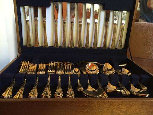 Eetrite 24ct gold-plated cutlery canteen Flair pattern 56 piece