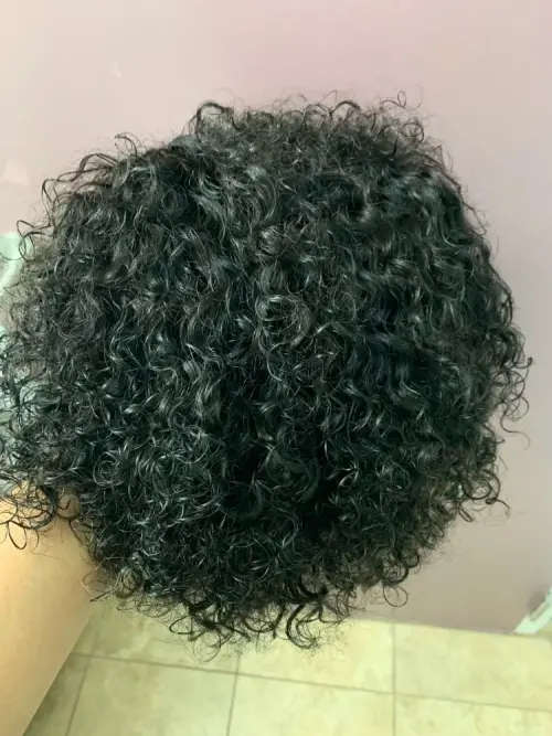 8 inch Peruvian curly pixie wig with 3 part closure