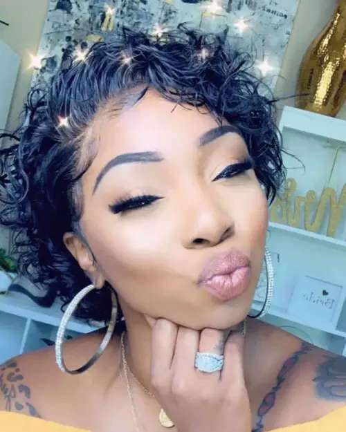 8 inch Peruvian curly pixie wig with 3 part closure