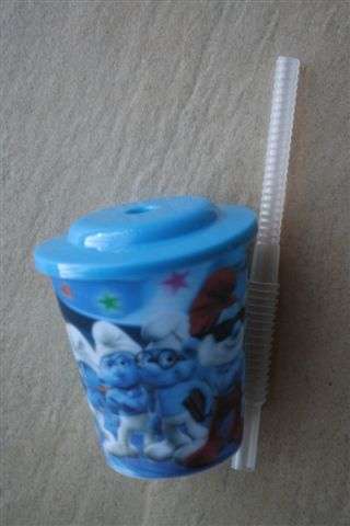 Smurf Drinking glass/ cup with straw 8.5cm