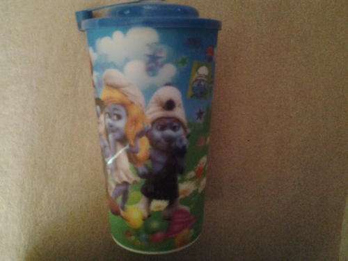 Smurf Drinking glass/ cup with straw 14cm