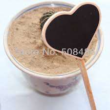 Small heart  chalk black board on stick, 8x6cm, pack of 10