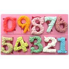 Silicone mould fondant / sugarpaste numeric numbers with stick hole mould