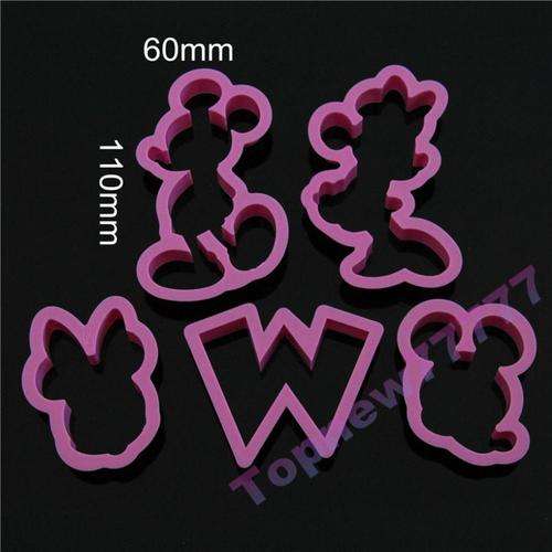 5 Piece Minnie and Mickey Mouse plastic cookie cutters