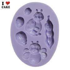 Ladybug, bee and worm silicone mould, for  fondant, size of mould 10x7.5cm