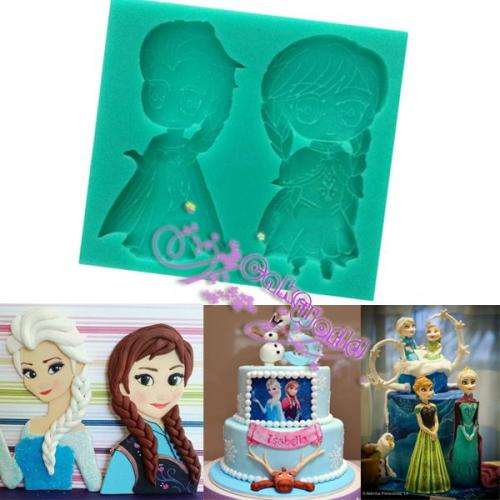 Silicone fondant  Elsa and Anna Frozen kids size of mould 9x8cm