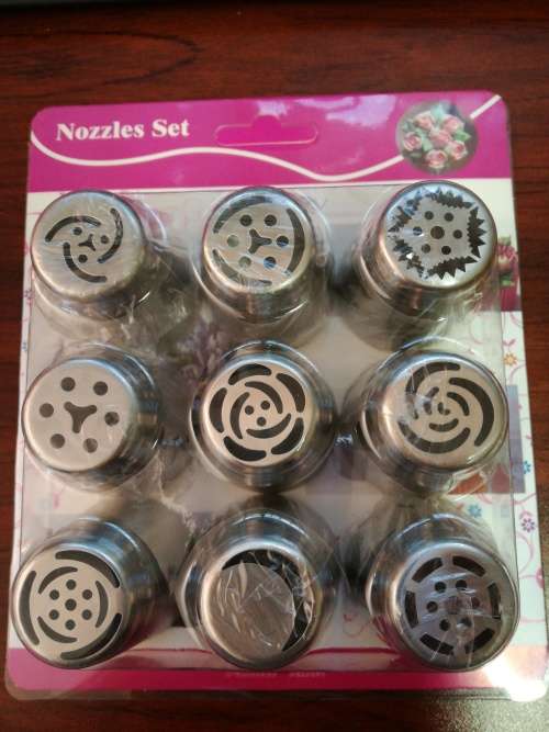 large Russian cake decorating metal nozzle 9pc set, Set A