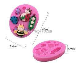 Ladybug, bee and worm silicone mould, for  fondant, size of mould 10x7.5cm