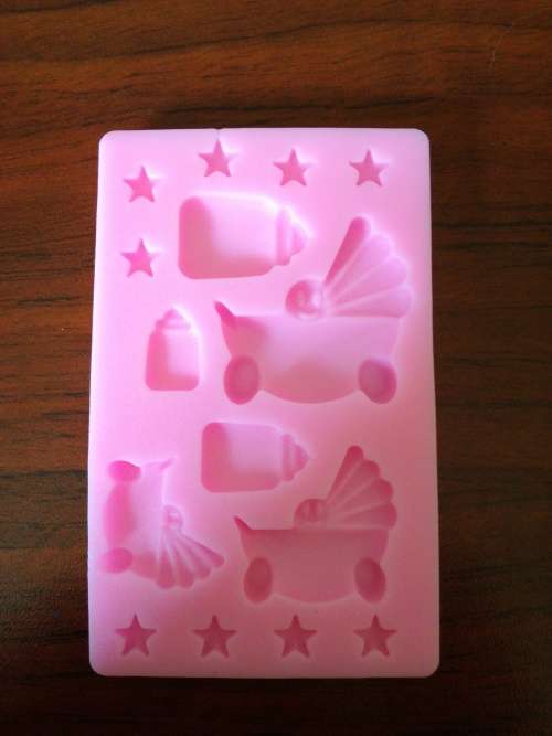 Pram and bottle silicone mould, for fondant, size of mould 6x9.5cm