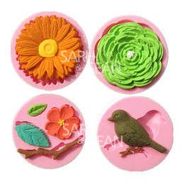 4 piece bird, rose, sunflower, leaf Silicone fondant / sugarpaste  mould