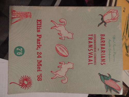 Official Souvenir Programme - Barbarians vs. Combined Transvaal, Ellis Park 24 May 1958