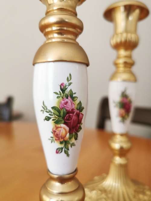 Gold plated!! Royal Albert Royal Doulton candlesticks - RARE!