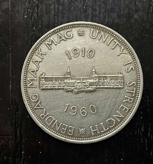 1960 Union of  South Africa - 5 Shilling Silver coin - Circulated, 28 Grams (UNI21)