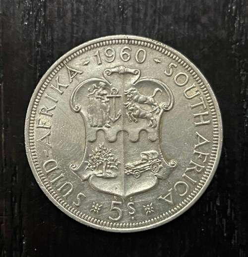 1960 Union of  South Africa - 5 Shilling Silver coin - Circulated, 26 Grams (UNI22)