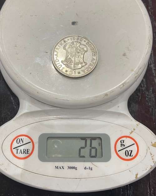 1960 Union of  South Africa - 5 Shilling Silver coin - Circulated, 26 Grams (UNI22)