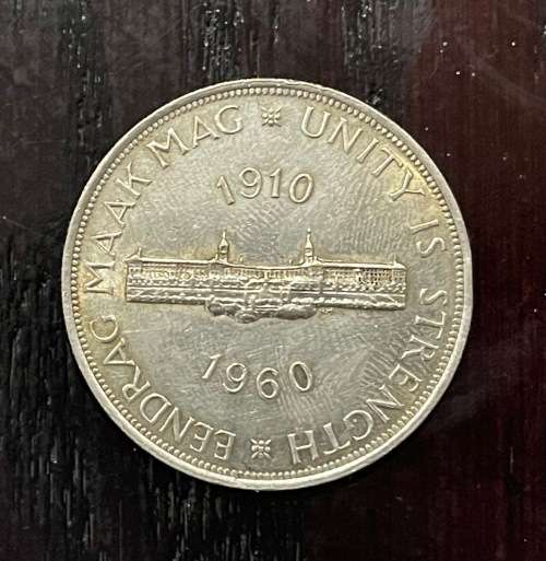 1960 Union of  South Africa - 5 Shilling Silver coin - Circulated, 28 Grams (UNI23)
