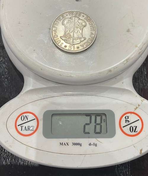 1960 Union of  South Africa - 5 Shilling Silver coin - Circulated, 28 Grams (UNI23)