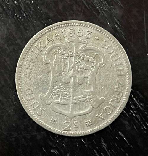 1953 Union of  South Africa - 2 Shilling Silver coin - Circulated, 12 Grams (UNI25)
