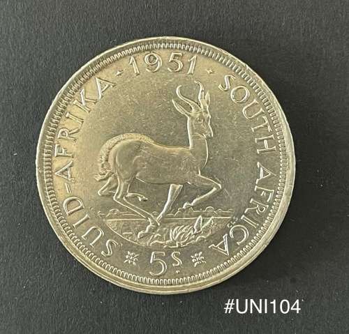 1951 Union of  South Africa - 5 Shilling Silver coin - Circulated, 28 Grams (UNI104)