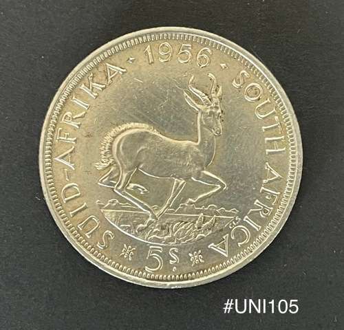 1956 Union of  South Africa - 5 Shilling Silver coin - Circulated, 28 Grams (UNI105)