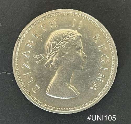 1956 Union of  South Africa - 5 Shilling Silver coin - Circulated, 28 Grams (UNI105)