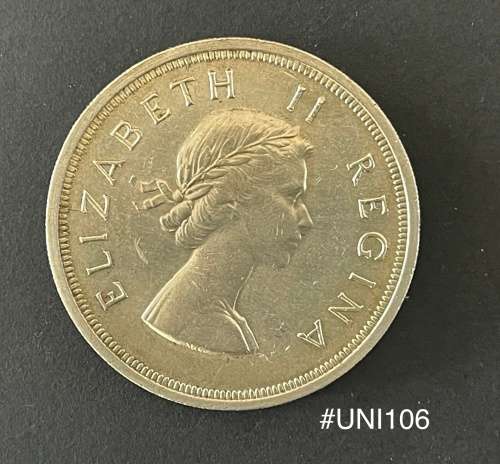 1958 Union of  South Africa - 5 Shilling Silver coin - Circulated, 28 Grams (UNI106)